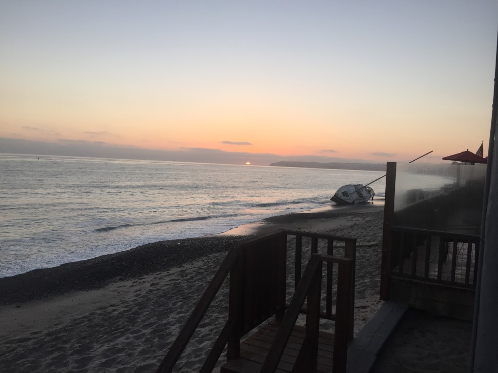 Night Watch, a 40-foot sailboat that ran aground at Dana Points Capistrano Beach