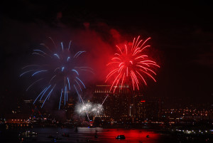 Red, white and blue colored fireworks will light up San Diego Bay during the show that can be seen from a boat or on land. Port of San Diego photo