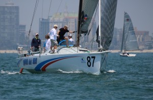 Barry Senescu for Dana Point Yacht Club at the helm of Yippee Kai Yay on a Random Leg during Long Beach Race Week.Bronny Daniels photo 