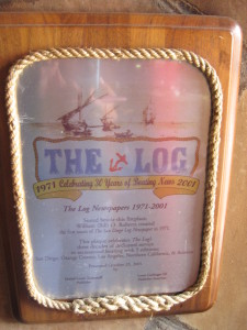 William O. Roberts started The Log at a table situated near the fireplace at the Red Sails Inn in 1971. The plaque by the fireplace commemorated the restaurant as The Log’s birthplace. Ambrosia Brody photo